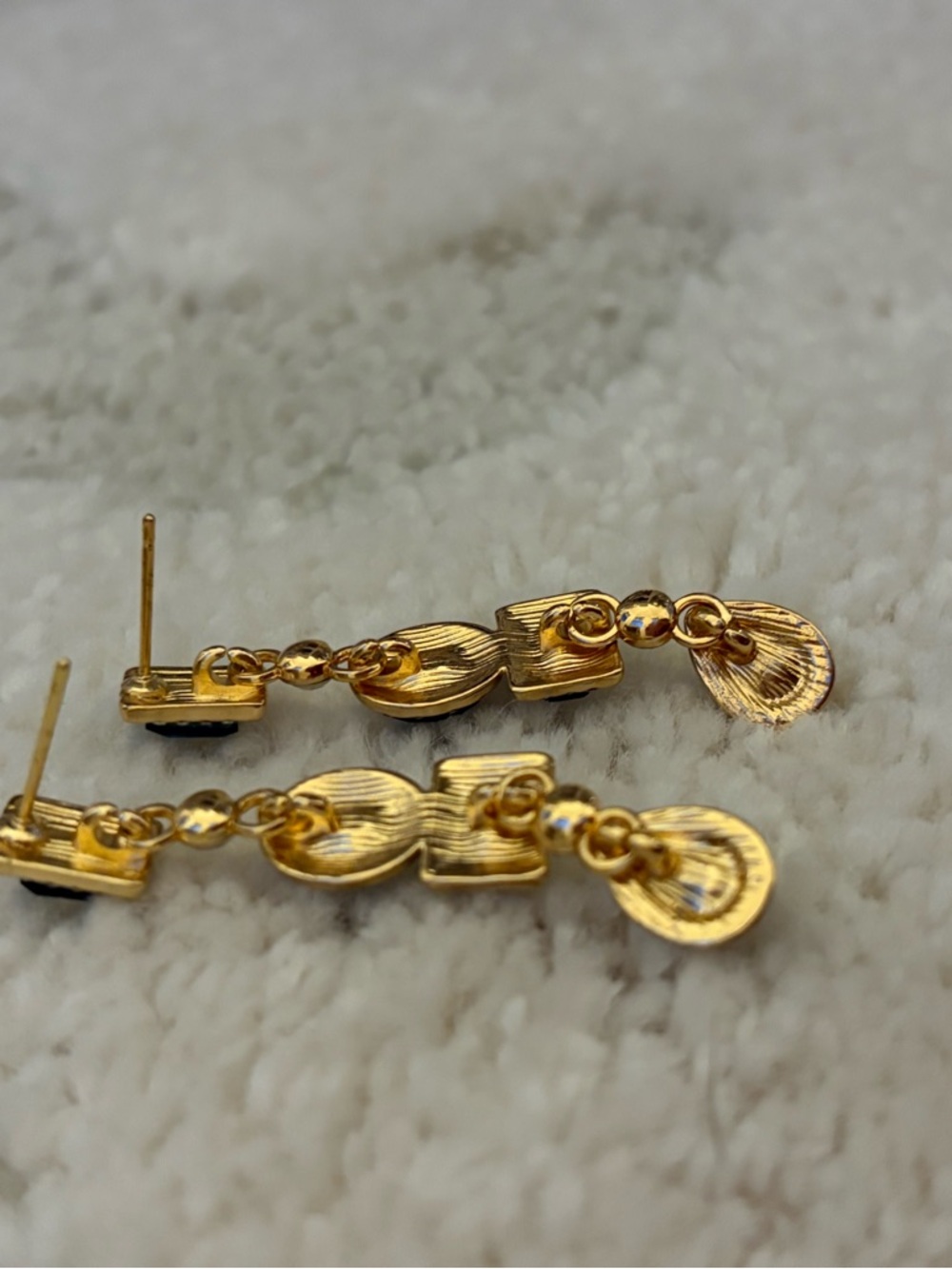 Emerald Green Statement Drop Earrings Gold Rhinestone Glam - Picture 8 of 12